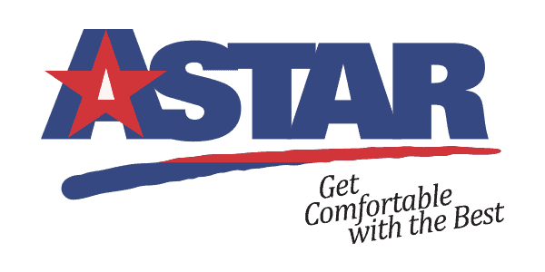 Logo of ASTAR featuring a large red star within the letter 'A', with a red swoosh underneath and the text "Get Comfortable with the Best" in the lower right corner.