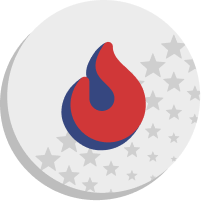 A red and blue flame symbol, reminiscent of the vibrant Astar network, is centered on a light gray circular background adorned with scattered gray stars.