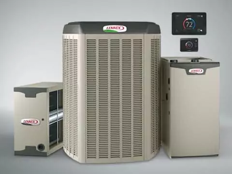HVAC system featuring a furnace, air conditioner, and smart thermostat.