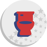 Red toilet icon on a circular Astar background adorned with gray stars.